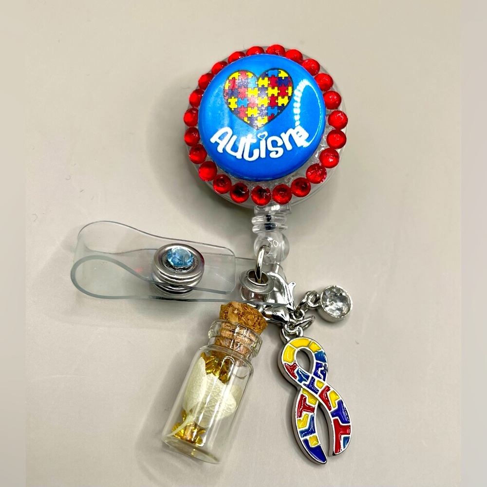 ⭐️Badge reel name badge holder. “Autism awareness”